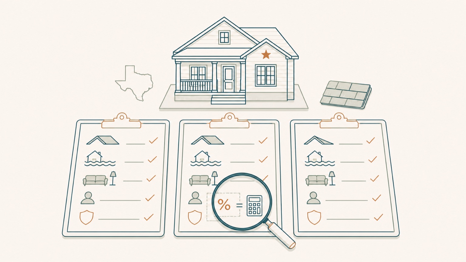 Three homeowners insurance quote worksheets being compared for the same Texas home